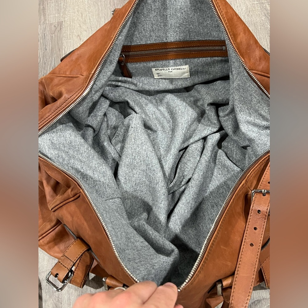 $7K Brunello Cucinelli Soft Glove Leather Duffle Weekend Bag Brown Cognac Unisex - Picture 15 of 15